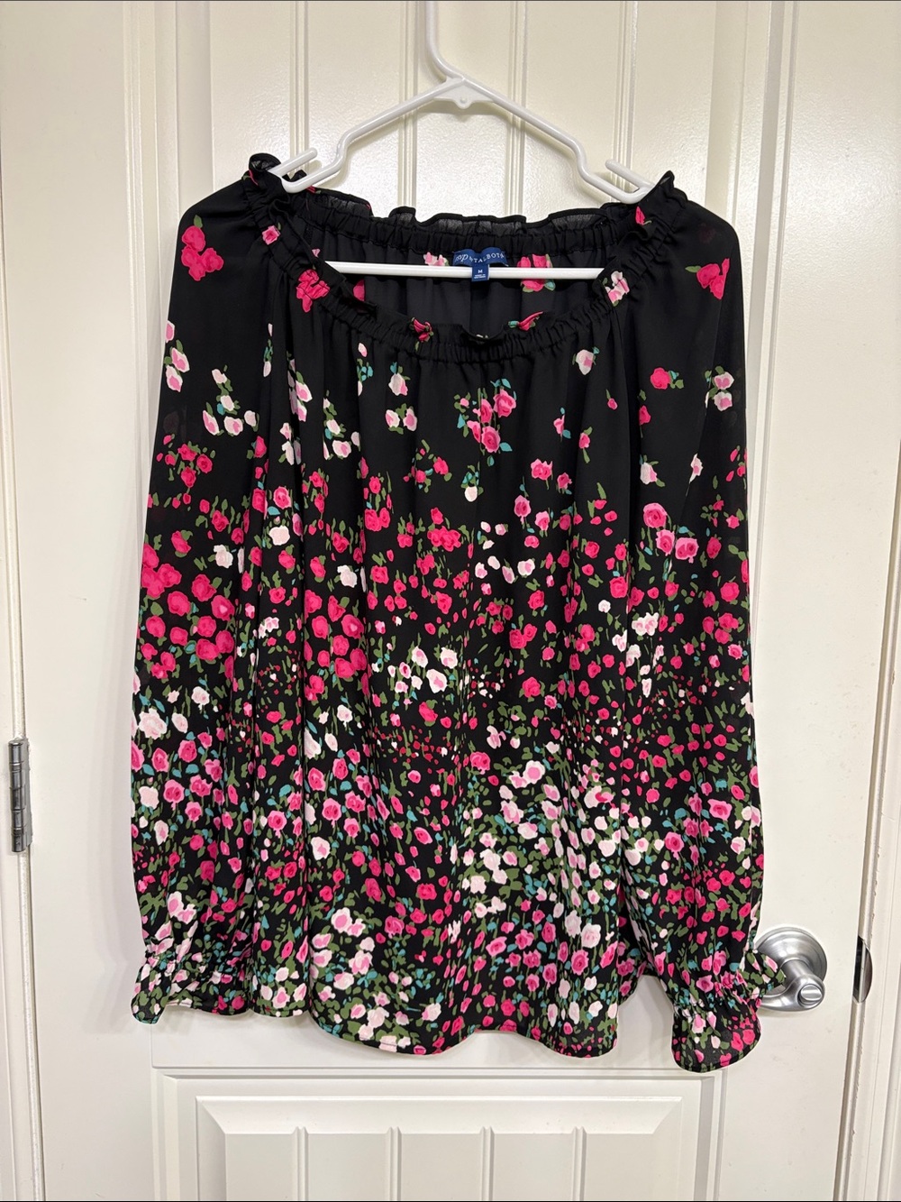 RSVP by Talbots Off-Shoulder Black Floral Blouse